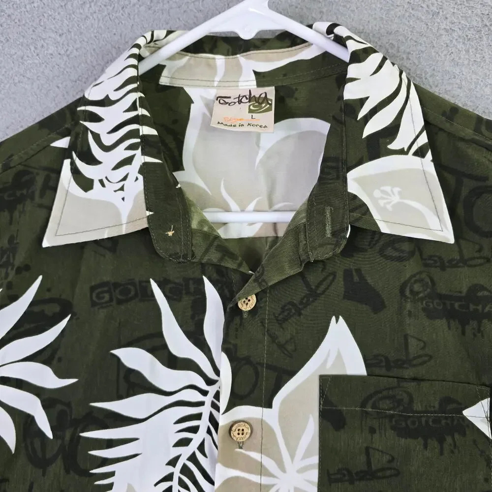 Gotcha Hawaiian‎ Button Front Shirt Men L (Medium) Green Tropical Surf Skater - Picture 5 of 10